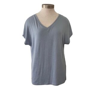 Orvis Size Small V-Neck Knit Sweater Drop Cap Sleeves Oversized Cornflower Blue